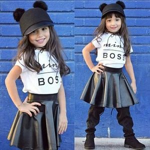 Toddler Girls Mini Boss Short Sleeve Top and Skirt